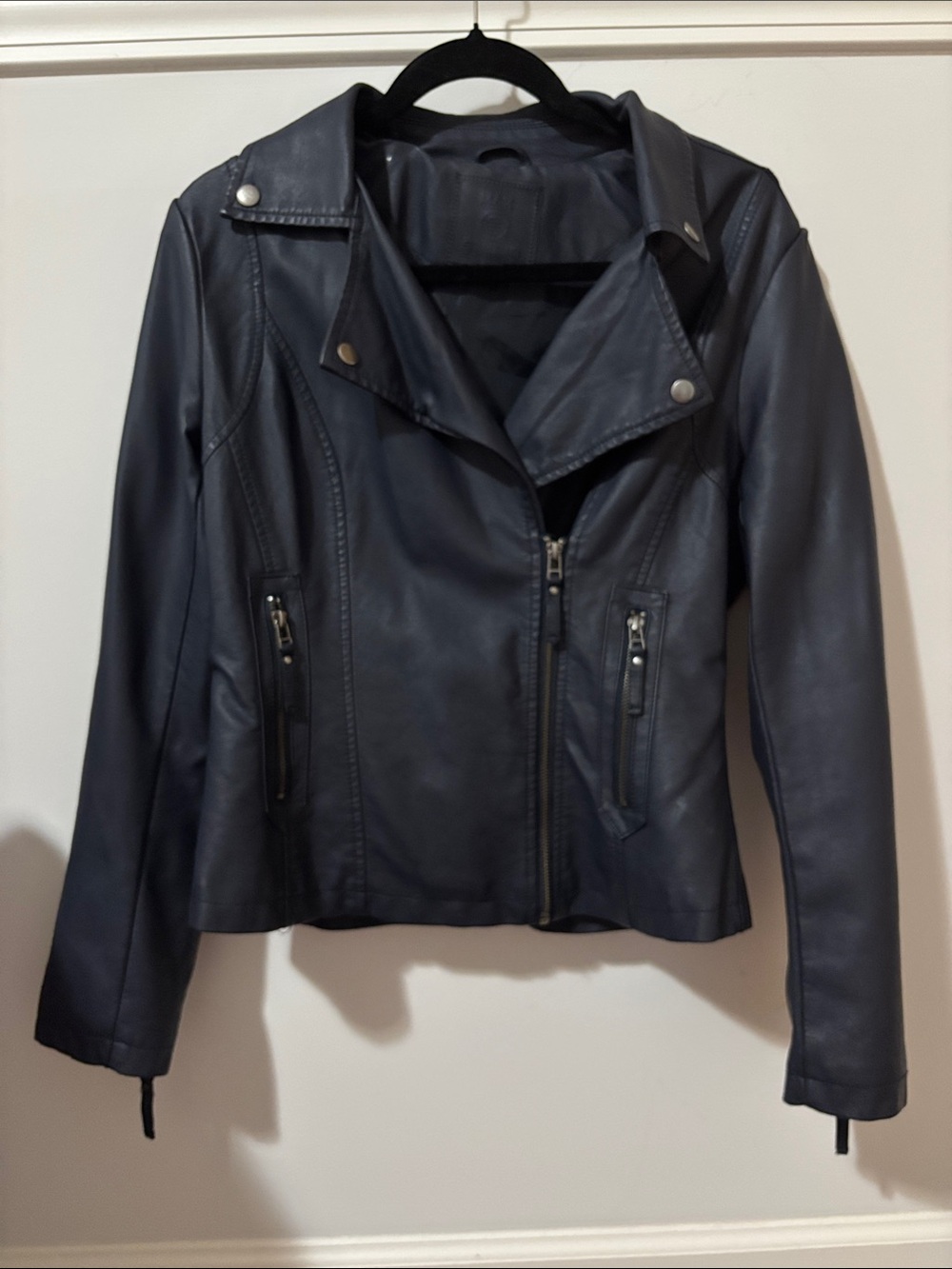 Max Studio Womens Black Faux Leather Moto Jacket